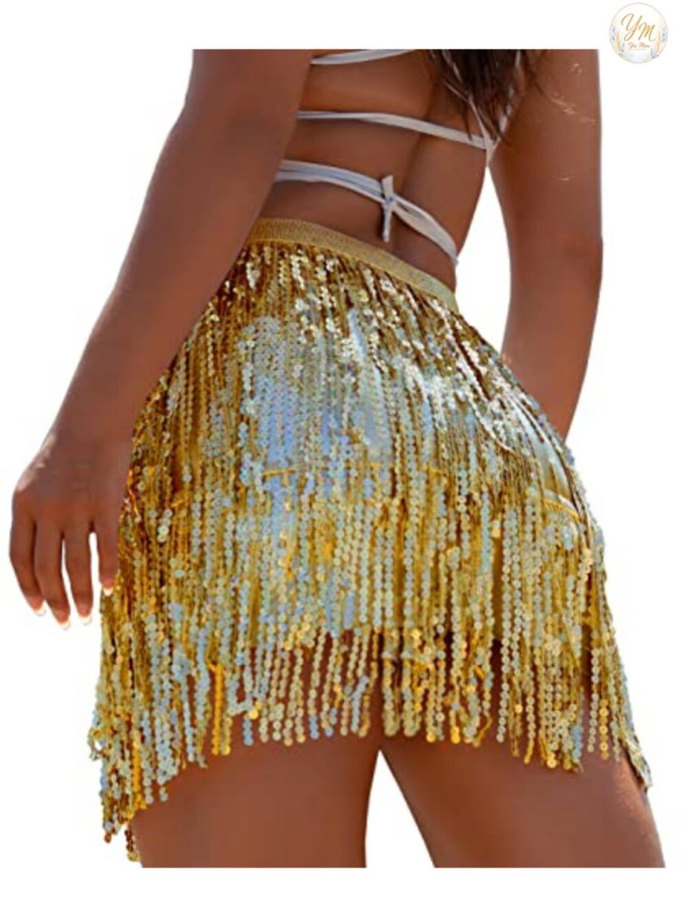 Sequin Fringe Skirt Polyester Spandex Full Wrap Dance Rave Festival